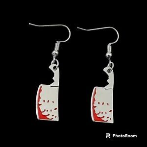 5/$20 Silver Red enamel Halloween knife dangle earrings